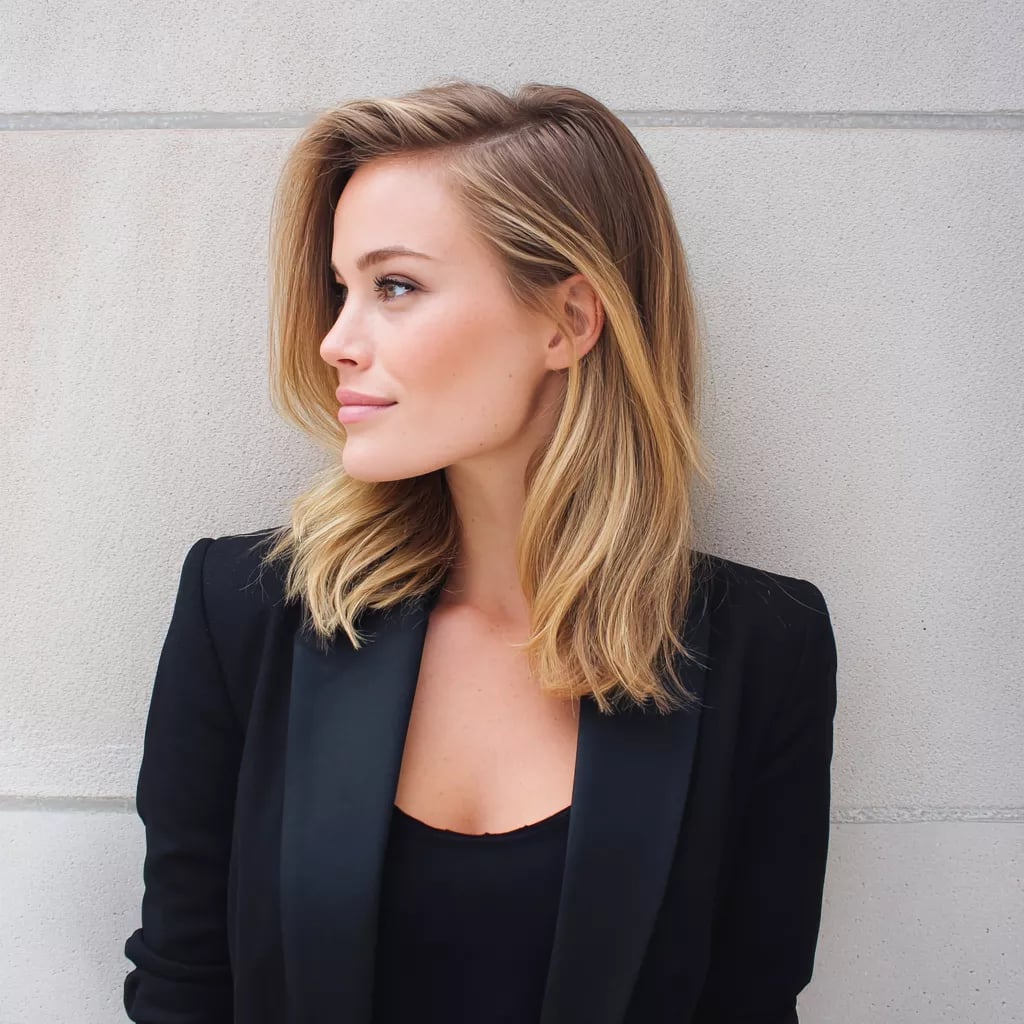 Collarbone Lob With Honey Balayage Collarbone Lob With Honey Balayage — Classy Office Hairstyles