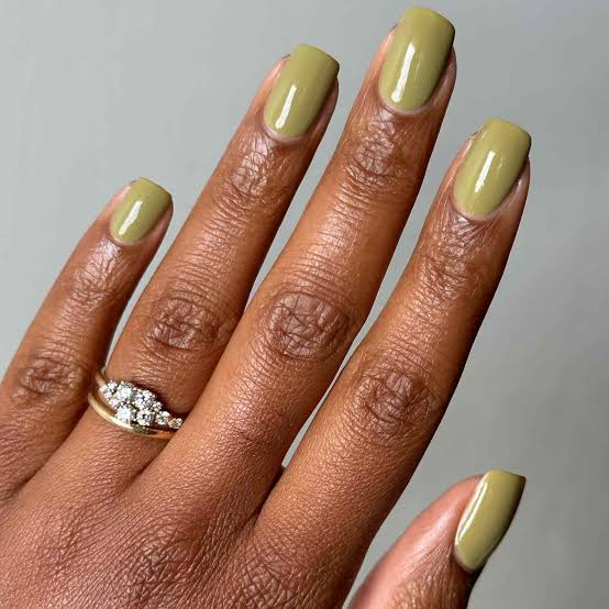 Short Square Glossy Olive Green Short Square Glossy Olive Green — Classy Olive Green Nails