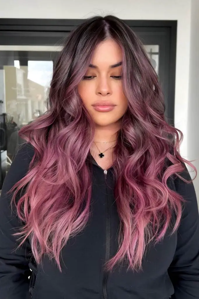 Front View Dark Brown To Pinkish-Purple Ombre — Classy Ombre Hair