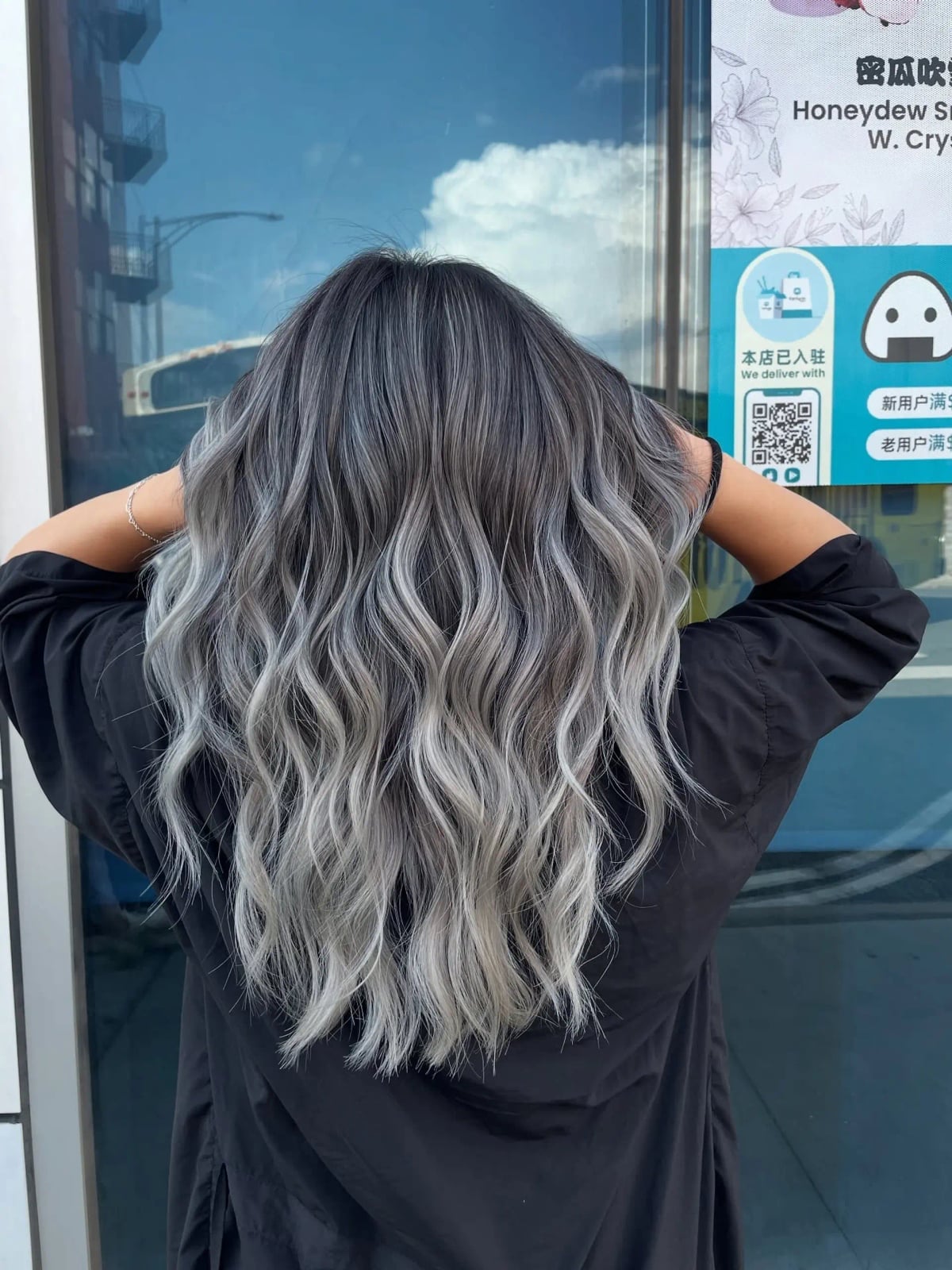 Mid-Back Dark Ash To Silver Blonde Ombre — Classy Ombre Hair Color