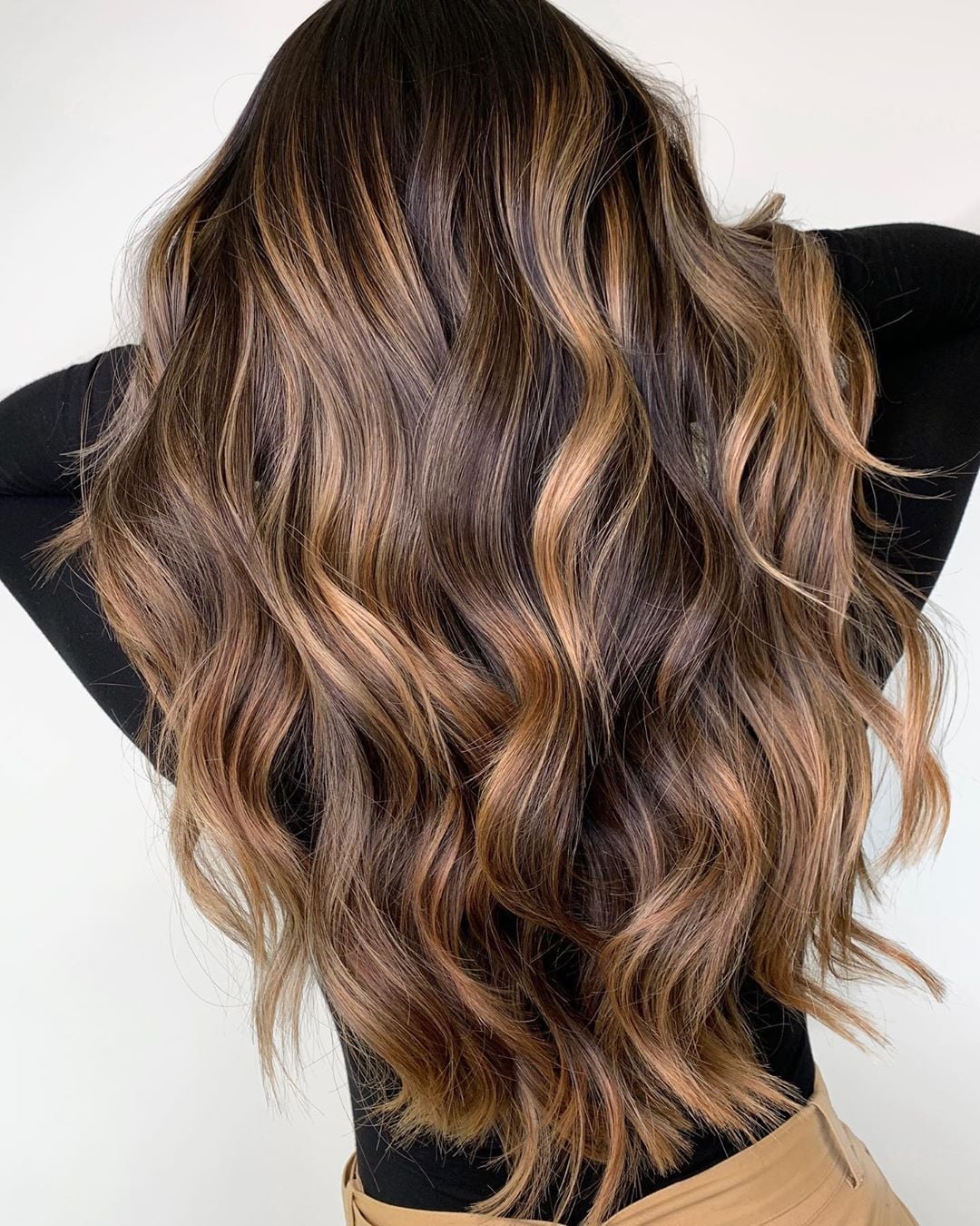 Mid-Back Waves Dark Brown To Caramel Ombre — Classy Ombre Hair Color