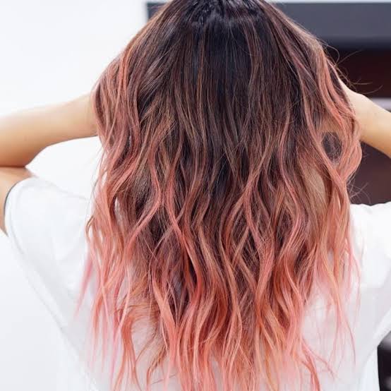 Mid-Back Dark Brown To Pink Ombre, Wavy — Classy Ombre Hair Color