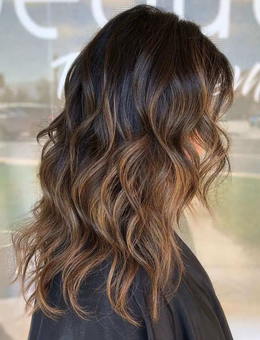 Mid-Back Dark Brown To Caramel Waves, Office-Safe Version — Classy Ombre Hair Color