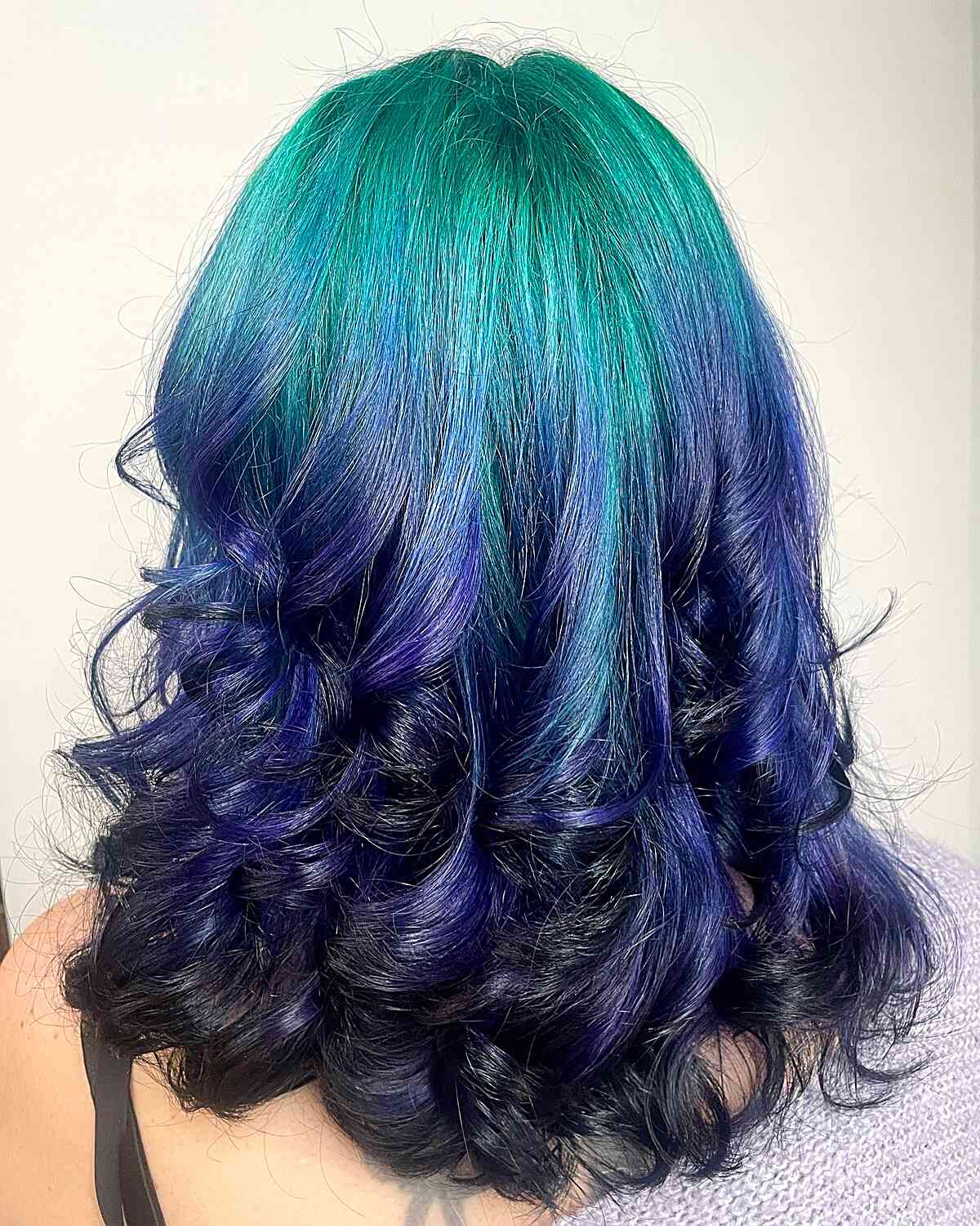 Collarbone Teal To Blue To Black Ombre — Classy Ombre Hair Color