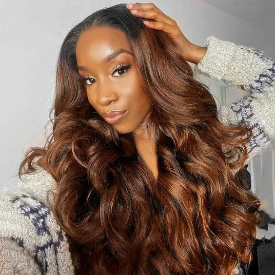 Thick Wavy Dark Brown With Caramel Ombre — Classy Ombre Hair Color