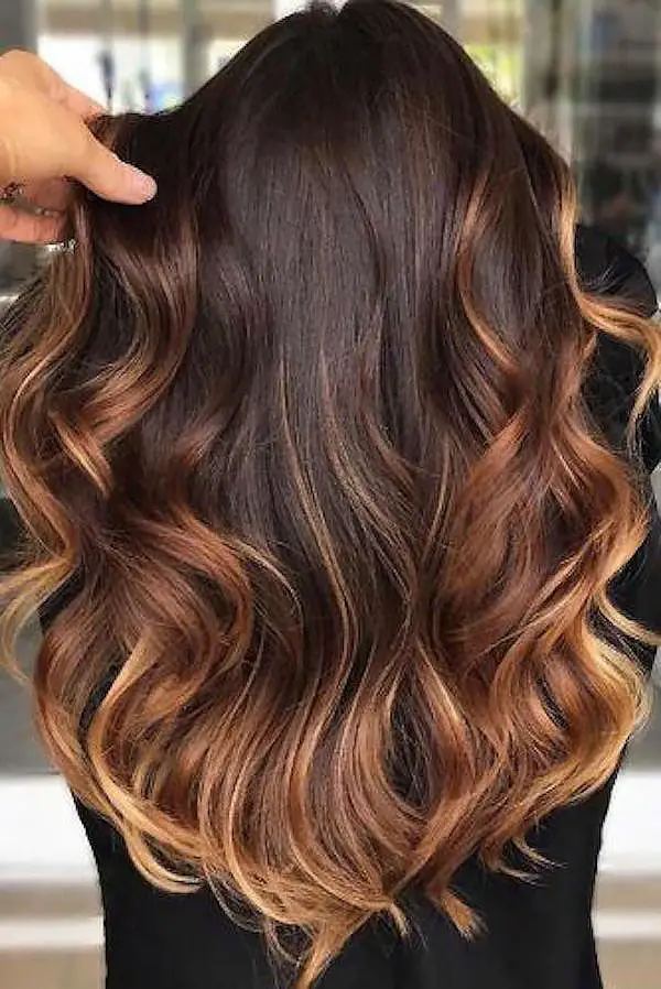 Thick Wavy Dark Brown With Caramel Finish, Mid-Back — Classy Ombre Hair Color
