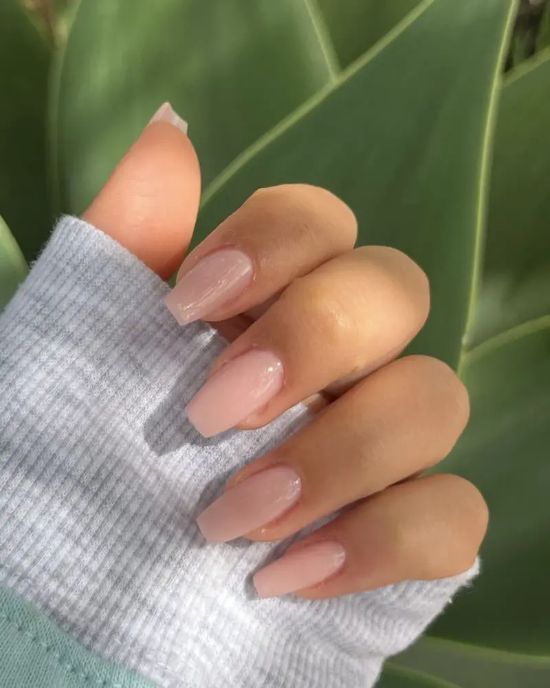 Sheer Pale Pink Nude Short Almond Glossy Nails Sheer Pale Pink Nude Short Almond Glossy Nails — Classy One Color Nails