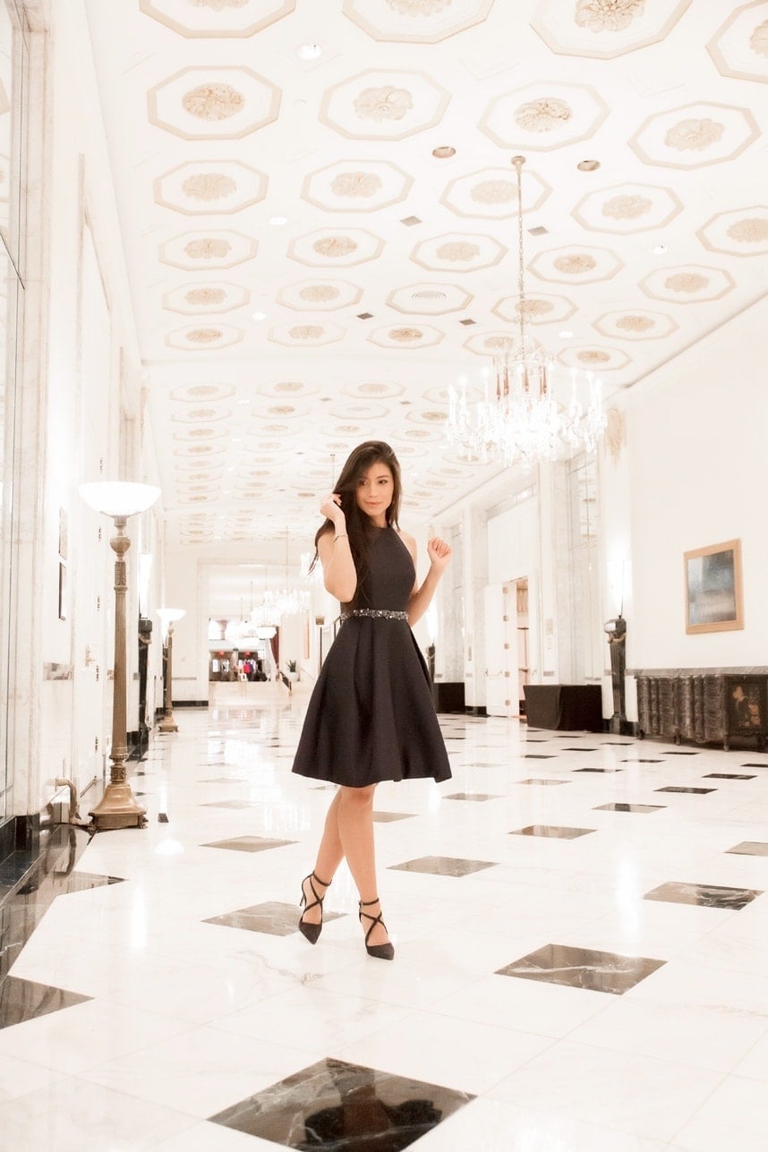 Black Fit-and-Flare Dress With Embellished Belt — Classy Opera Outfits