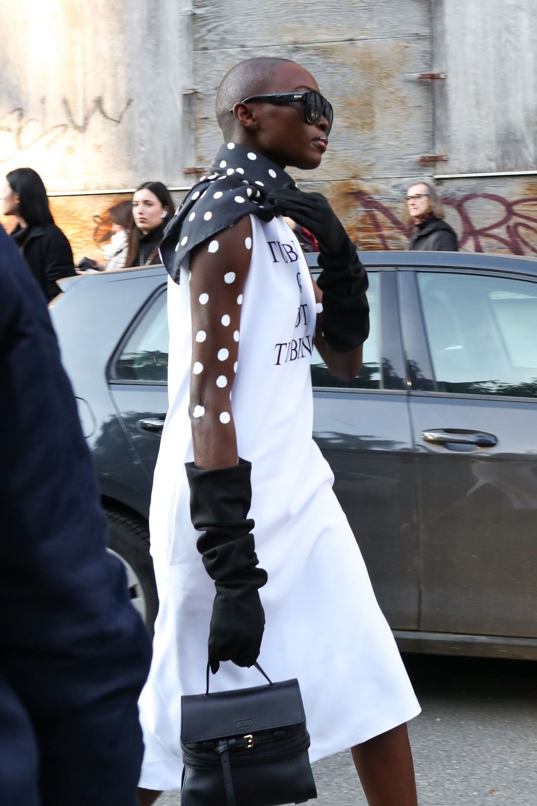 White Midi Dress With Black Opera Gloves — Classy Opera Outfits