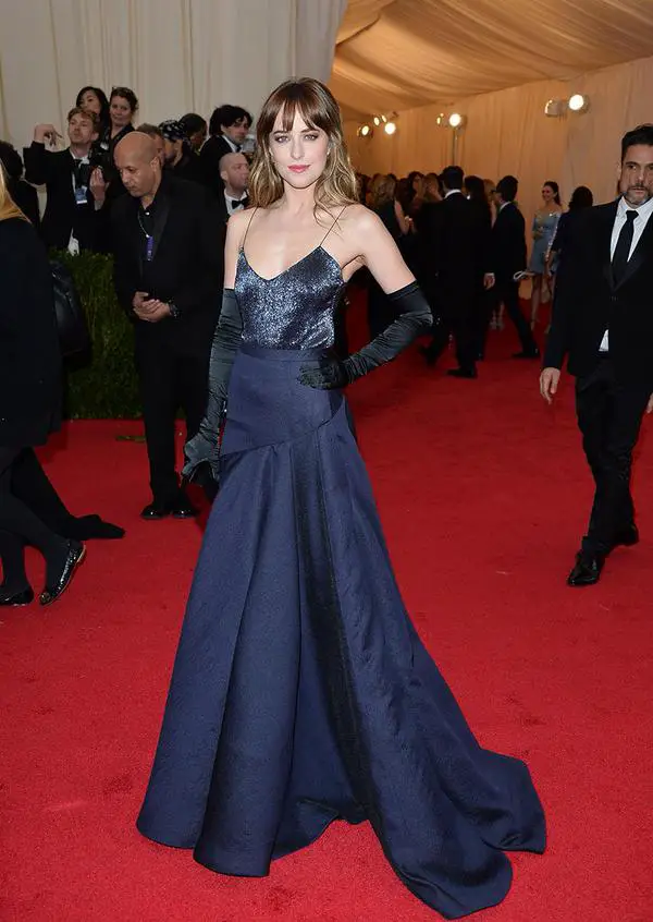 Navy Blue Ballgown With Sparkly Top And Gloves — Classy Opera Outfits