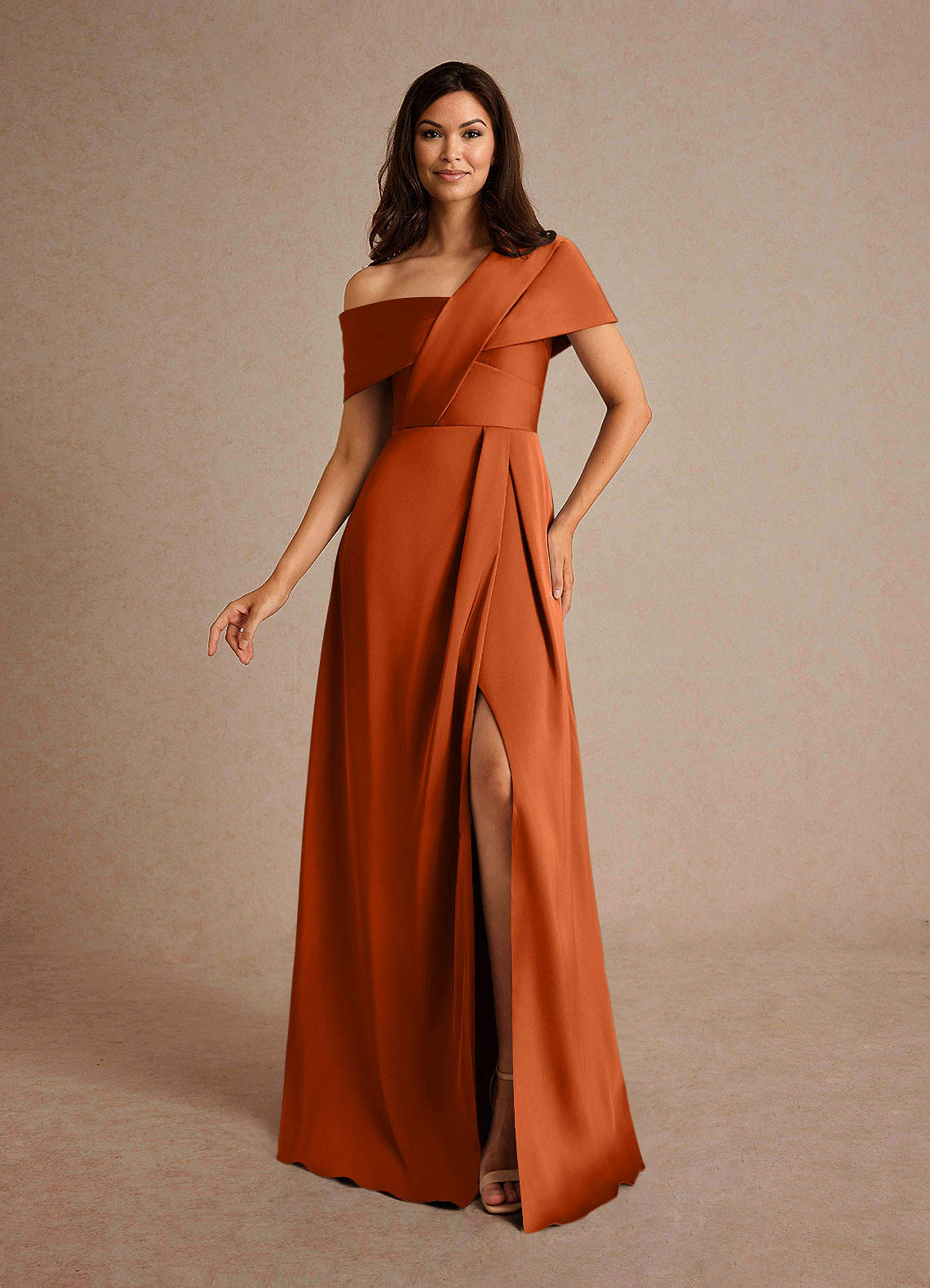 Burnt Orange Off-The-Shoulder Satin Dress Burnt Orange Off-The-Shoulder Satin Dress — Classy Orange Outfits