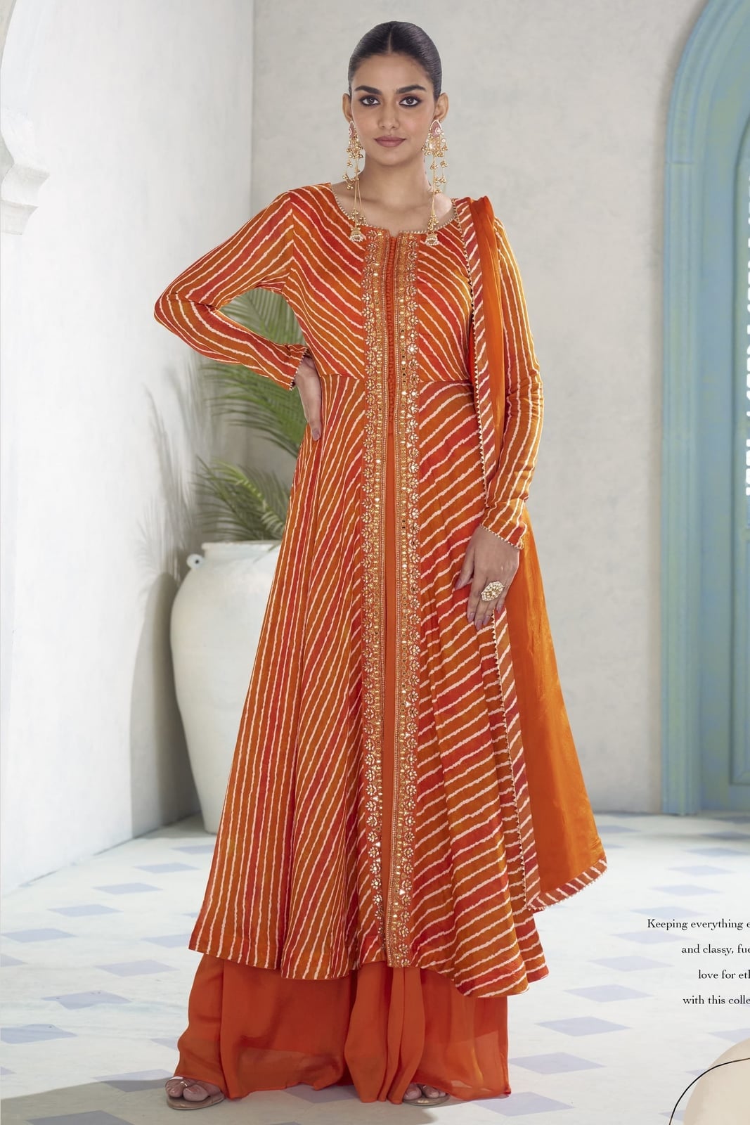 Orange and White Striped Tunic with Embroidery and Gold Earrings Orange and White Striped Tunic with Embroidery and Gold Earrings — Classy Orange Outfits