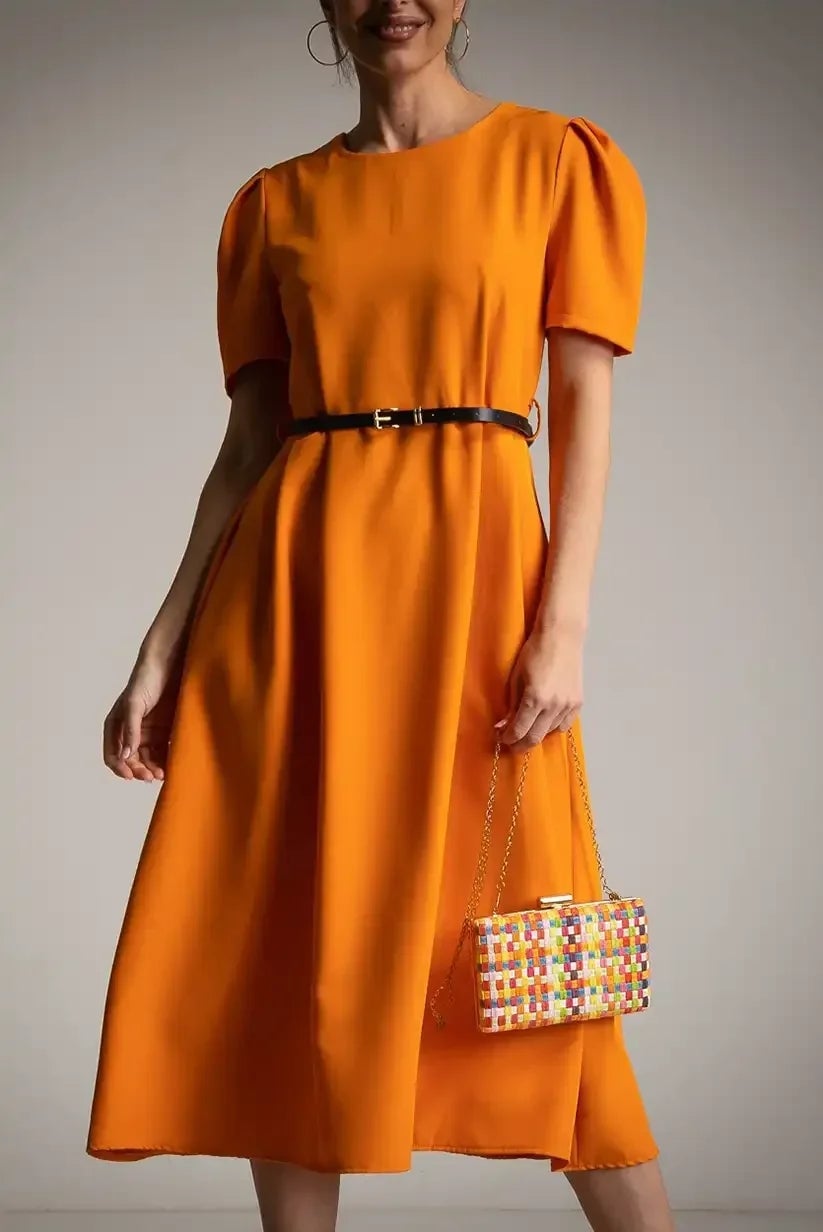 Vibrant Orange Crepe Midi Dress Vibrant Orange Crepe Midi Dress — Classy Orange Outfits