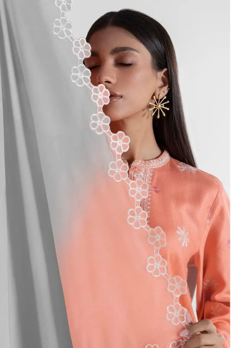 Orange Peach Top with Floral Embroidery Orange Peach Top with Floral Embroidery — Classy Orange Outfits