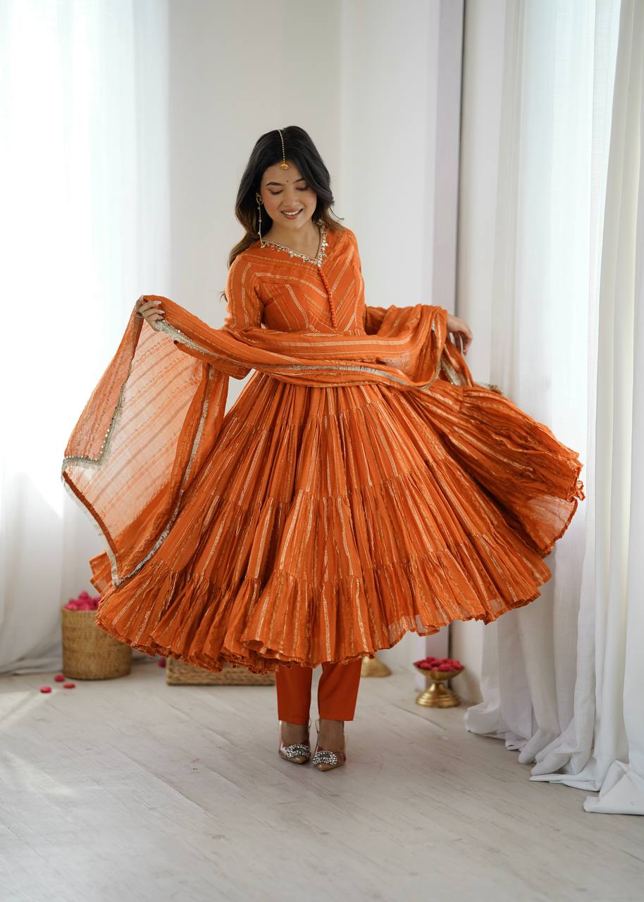 Orange Tiered Kurta with Matching Trousers Orange Tiered Kurta with Matching Trousers — Classy Orange Outfits