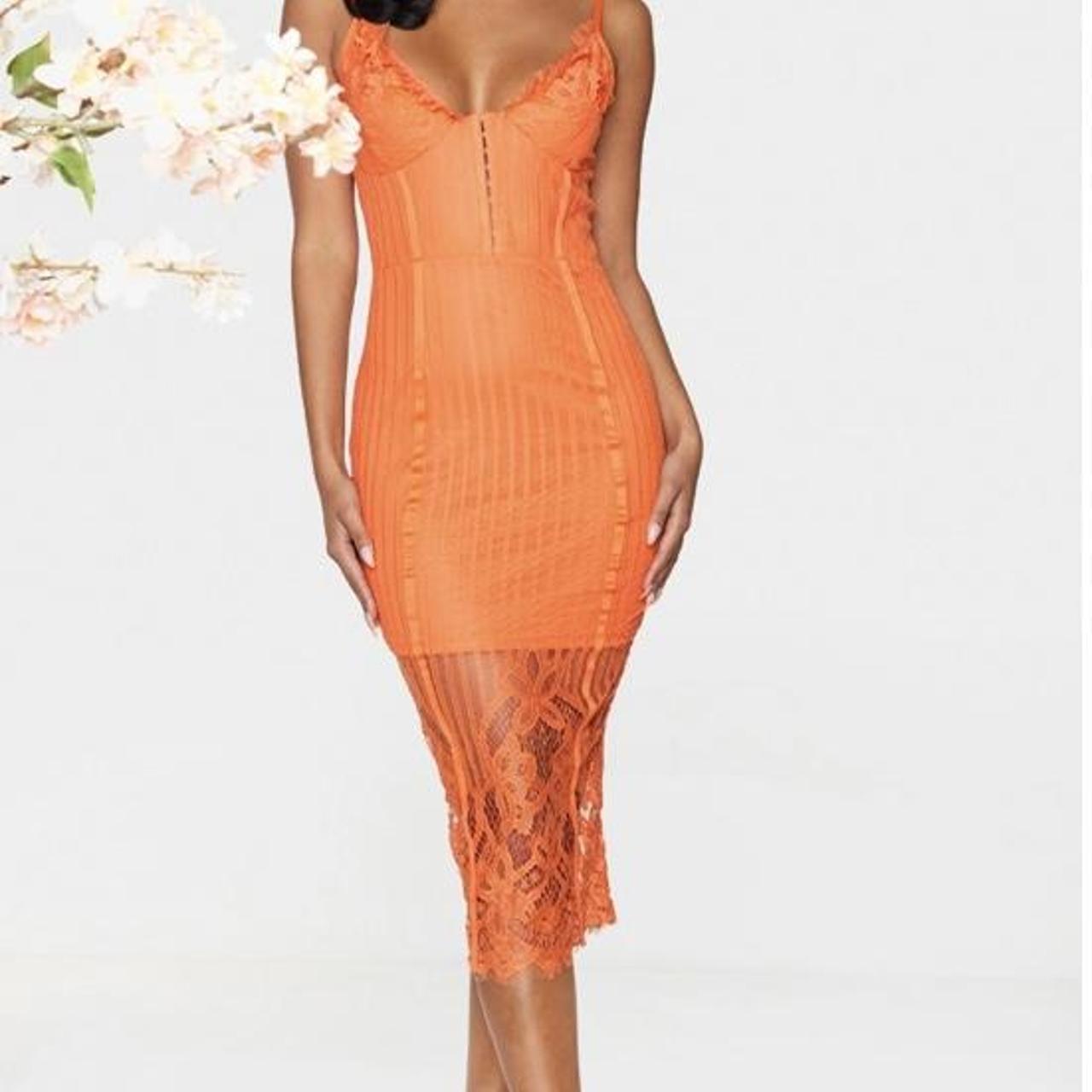 Bright Orange Lace Midi Dress Bright Orange Lace Midi Dress — Classy Orange Outfits
