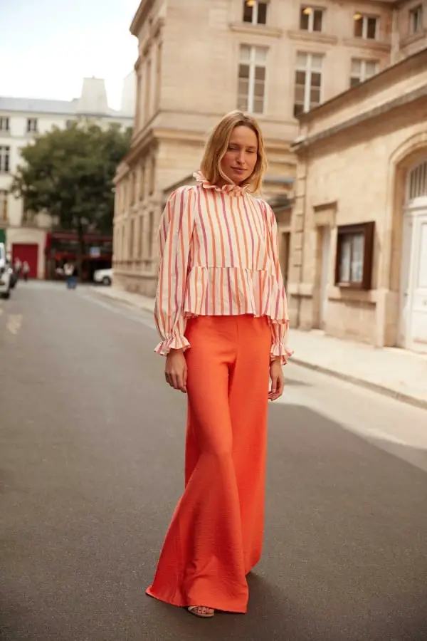 Bright Orange Textured Wide-Leg Trousers Bright Orange Textured Wide-Leg Trousers — Classy Orange Outfits
