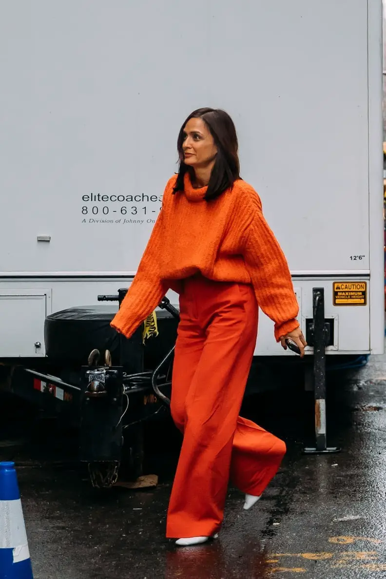 Orange Wide Leg Trousers with Chunky Knit Sweater — Classy Orange Pants Outfits