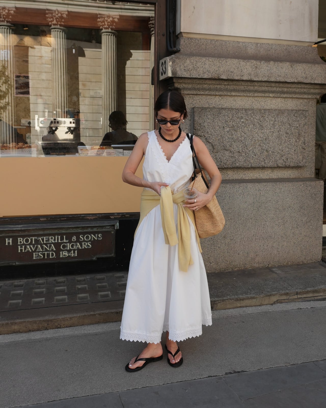 White Lace Dress with Yellow Scarf Accent White Lace Dress with Yellow Scarf Accent — Classy Outdoor Outfit