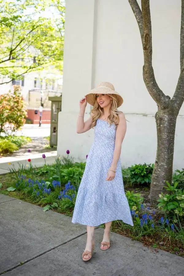 Floral Print Sundress with Straw Hat Floral Print Sundress with Straw Hat — Classy Outdoor Outfit
