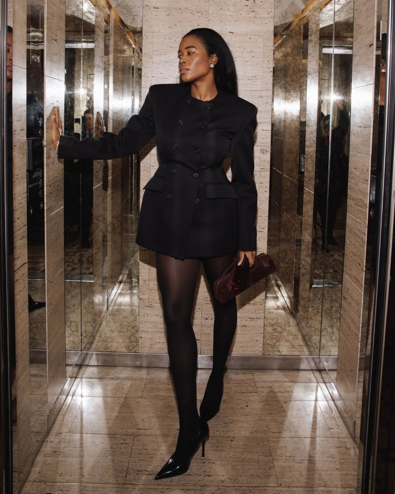 Structured Blazer Dress With Sheer Tights — Classy Outfits with Tights