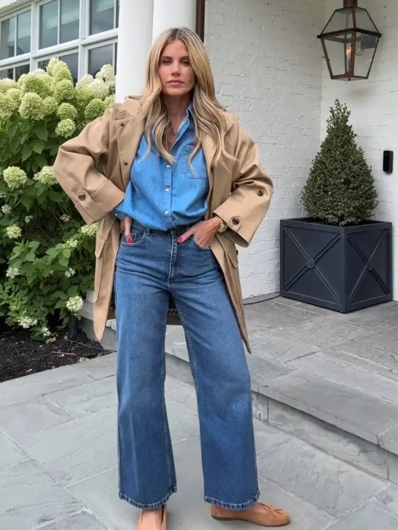 Beige Trench Coat With Denim Beige Trench Coat With Denim — Classy Oversize Outfits