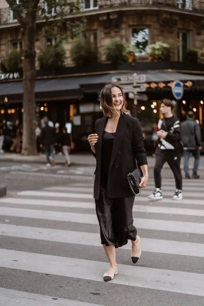 Monochromatic Black Blazer and Slip Dress Monochromatic Black Blazer and Slip Dress — Classy Paris Outfits