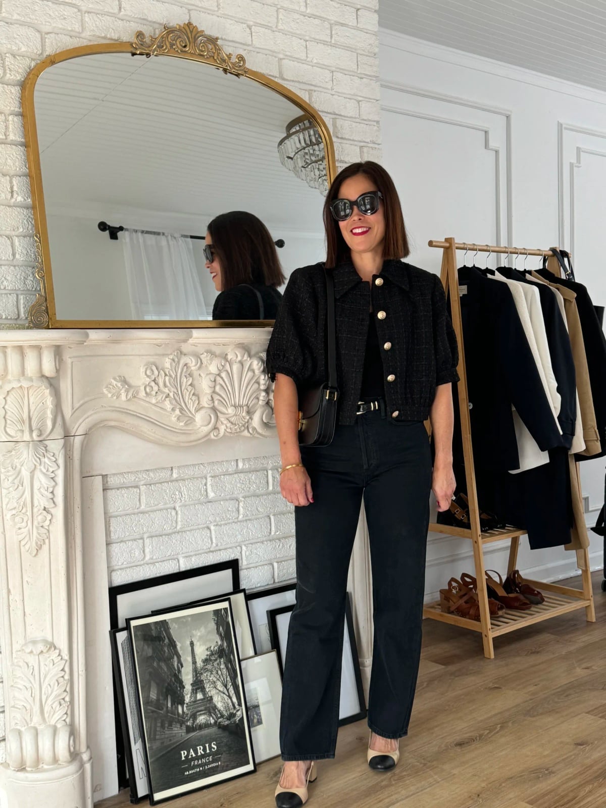 Black Cropped Boucle Jacket Over Black Tank and Jeans Black Cropped Boucle Jacket Over Black Tank and Jeans — Classy Paris Outfits