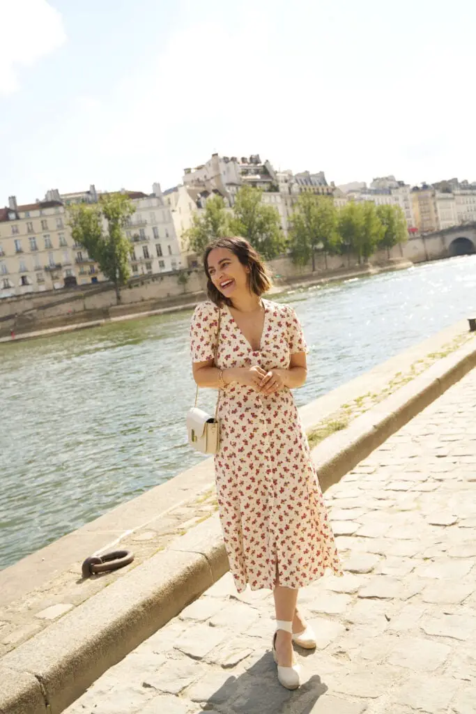 Cream Floral Print Midi Dress with Espadrilles Cream Floral Print Midi Dress with Espadrilles — Classy Paris Outfits