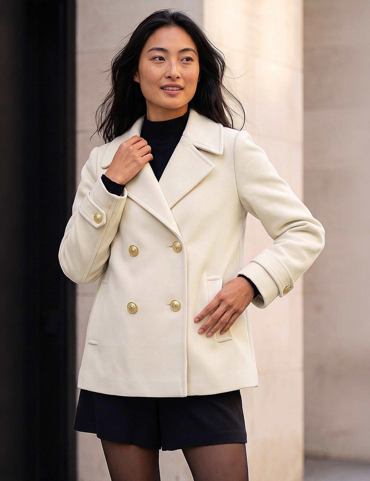 Cream Peacoat With Gold Buttons — Classy Peacoat Outfits