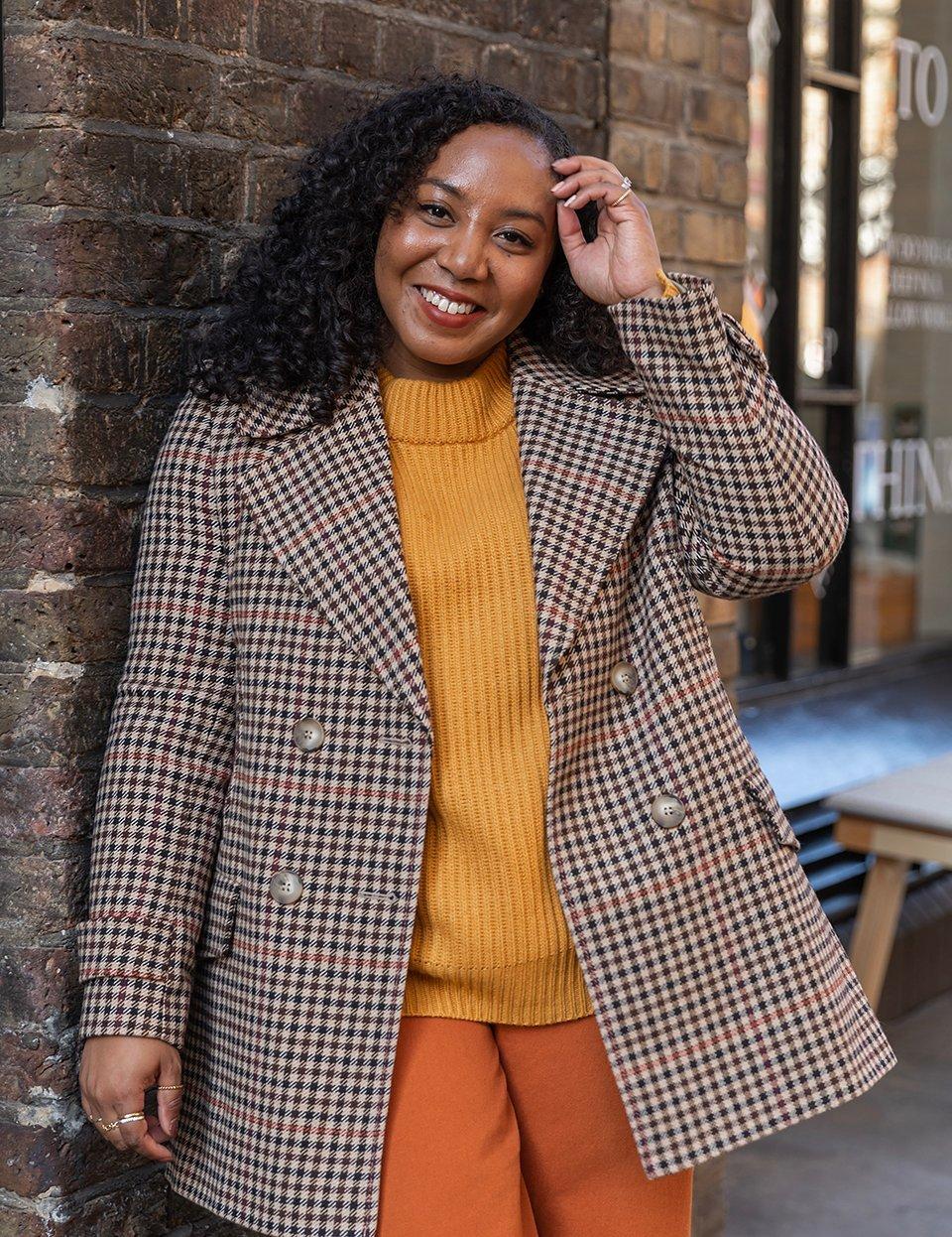 Checked Peacoat With Yellow Sweater — Classy Peacoat Outfits