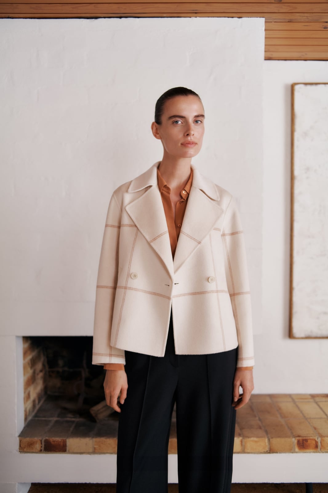 Cream Double-Breasted Jacket With Wool Blend — Classy Peacoat Outfits