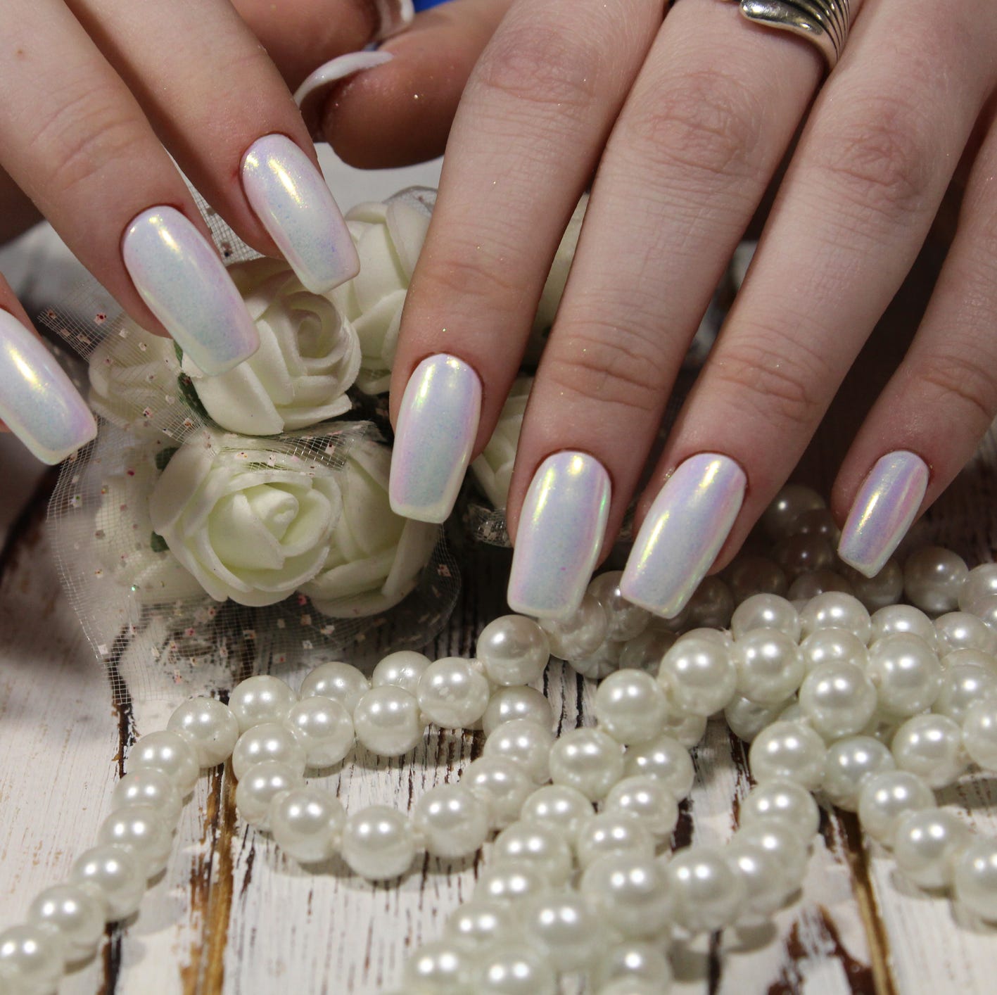 Long Stiletto French With Pearls On Tips — Classy Pearl Nails