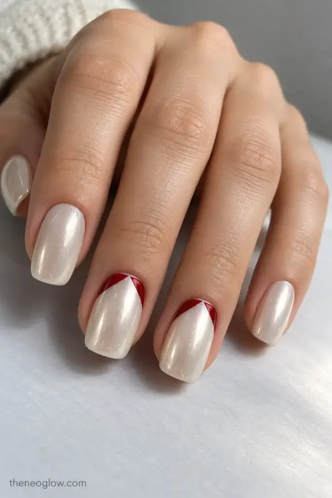 Short Square Milky White With Red French Tips — Classy Pearl Nails