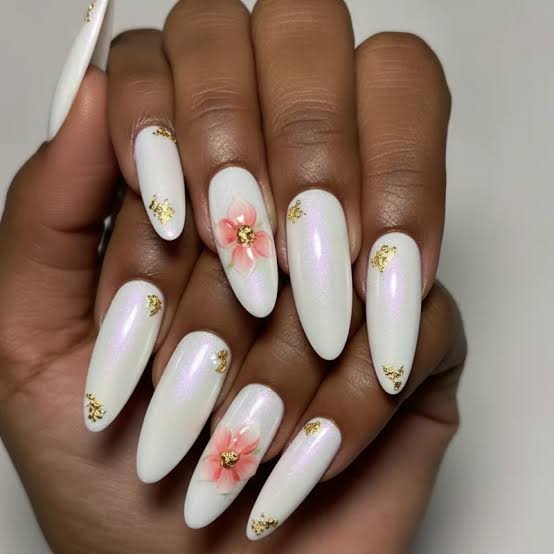 Medium Oval Pearlescent White Shimmer Nails — Classy Pearl Nails