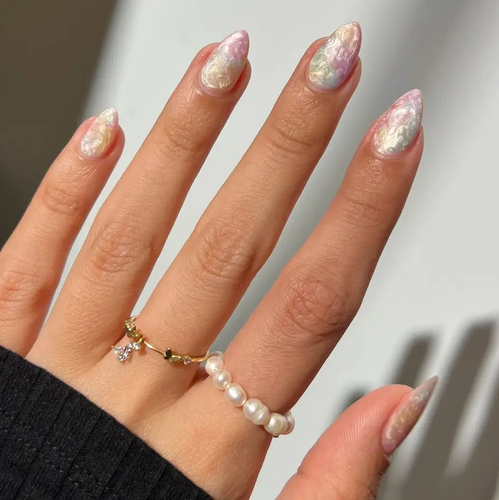 Medium Stiletto Pastel Iridescent Foil Accents — Classy Pearl Nails