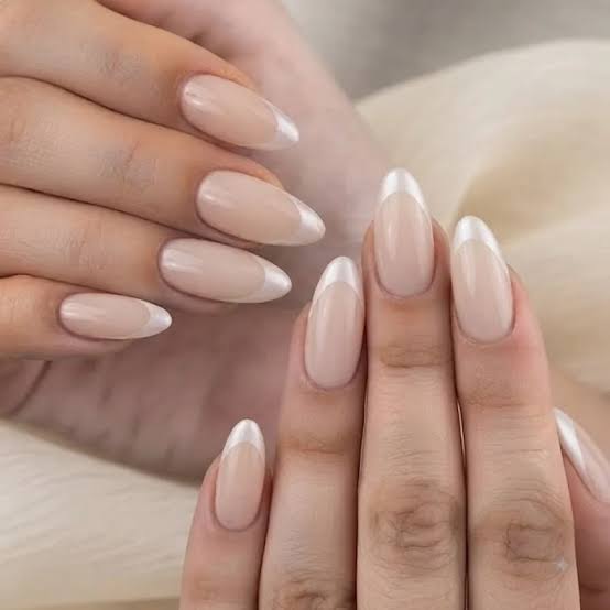 Almond French With Pearls Along Smile Line — Classy Pearl Nails