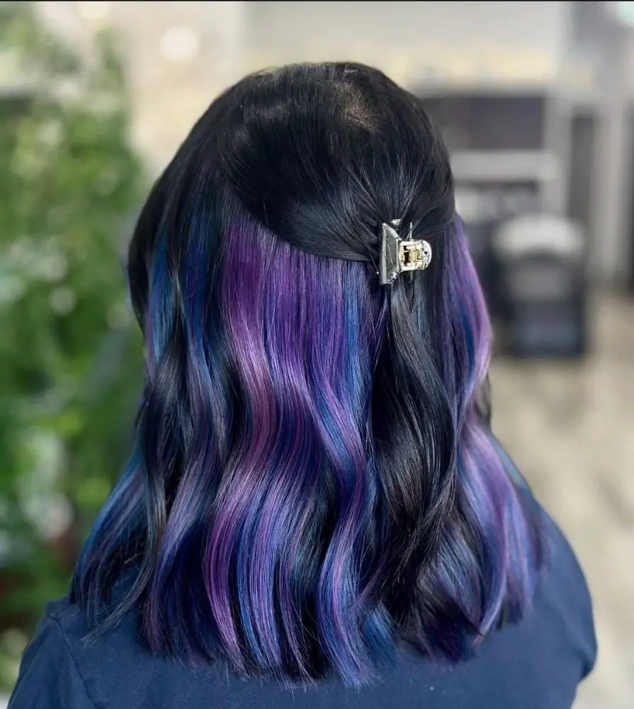 Shoulder Length Black With Purple and Blue Underlayer Shoulder Length Black With Purple and Blue Underlayer — Classy Peekaboo Hair