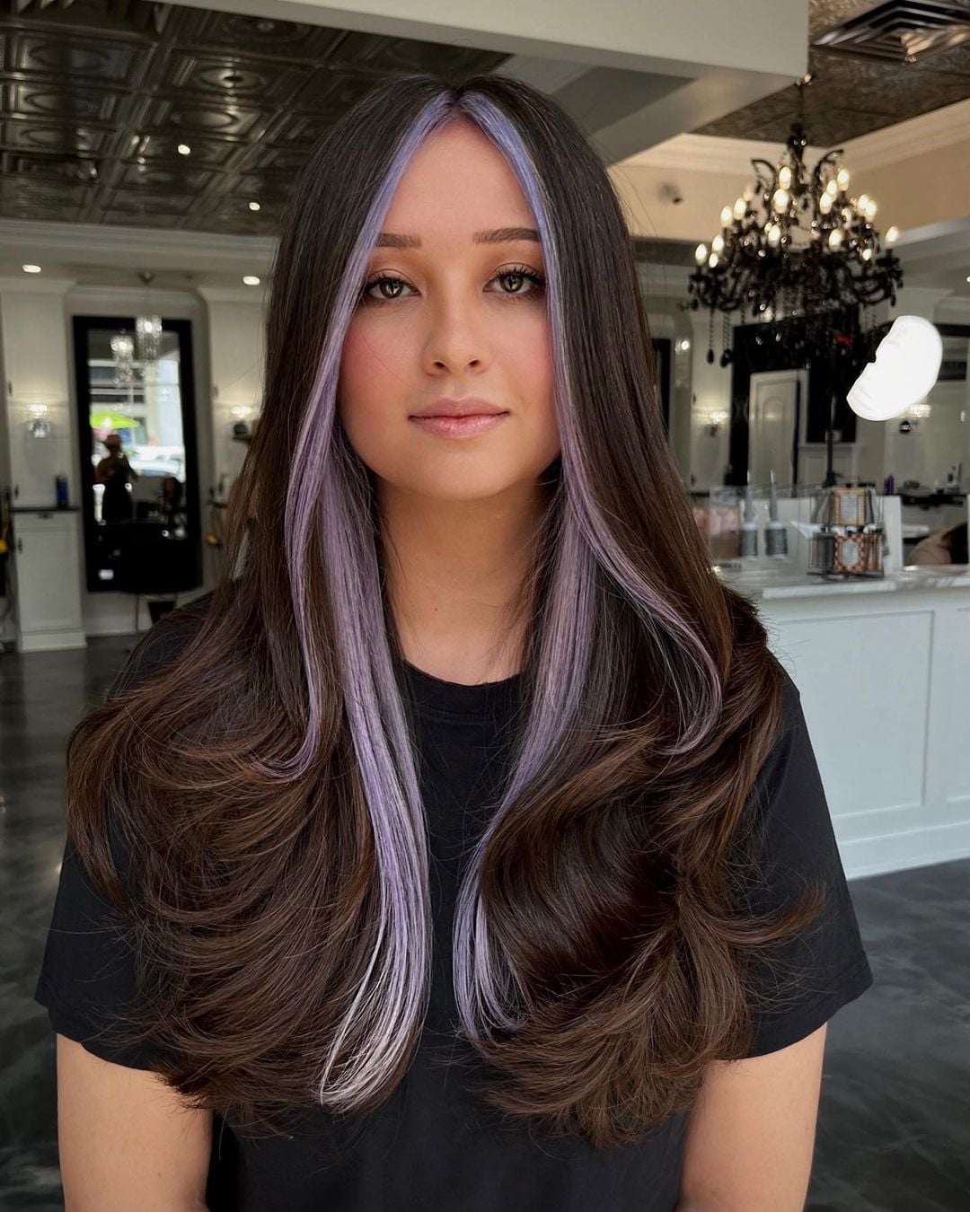 Collarbone Dark Brown With Light Purple Peekaboo Collarbone Dark Brown With Light Purple Peekaboo — Classy Peekaboo Hair