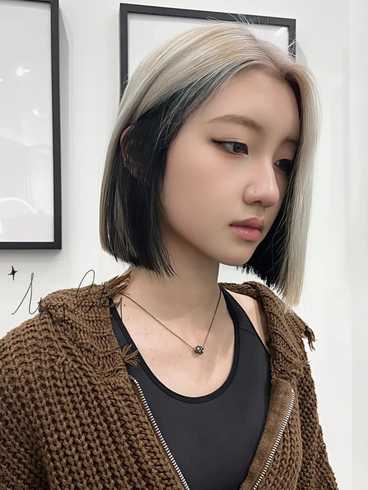Chin Length Bob With Black and Blonde Split Color Chin Length Bob With Black and Blonde Split Color — Classy Peekaboo Hair