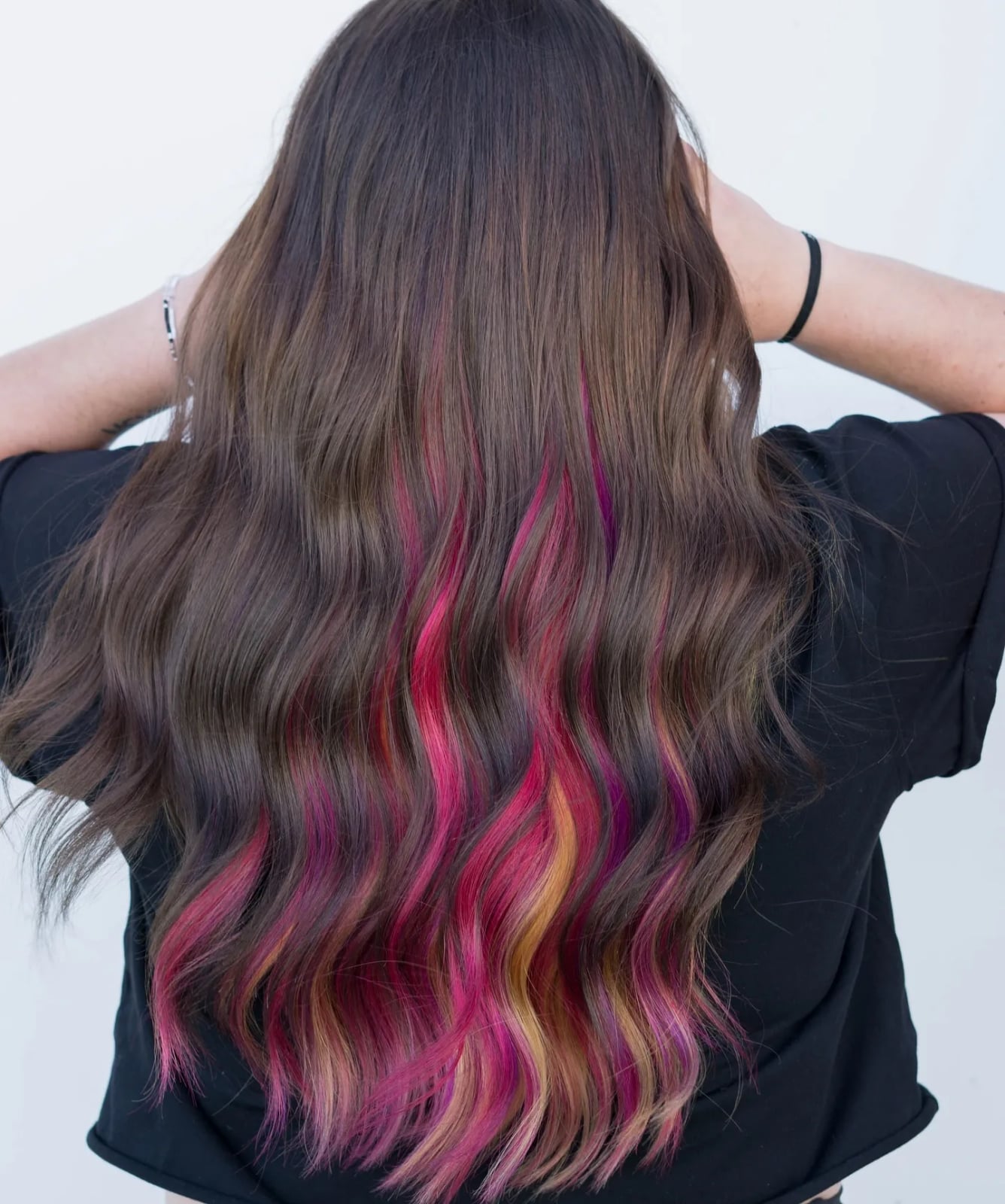 Mid-Back Dark Brown With Multi-Colored Peekaboo Mid-Back Dark Brown With Multi-Colored Peekaboo — Classy Peekaboo Hair