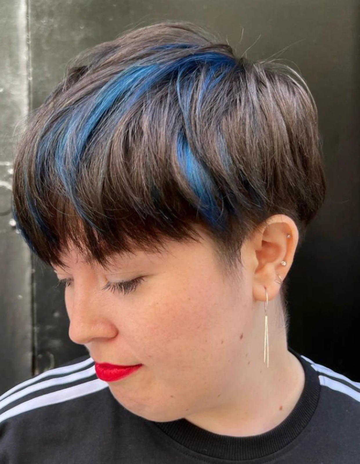 Dark Brown Pixie With Blue Peekaboo — Classy Peekaboo Hair Color