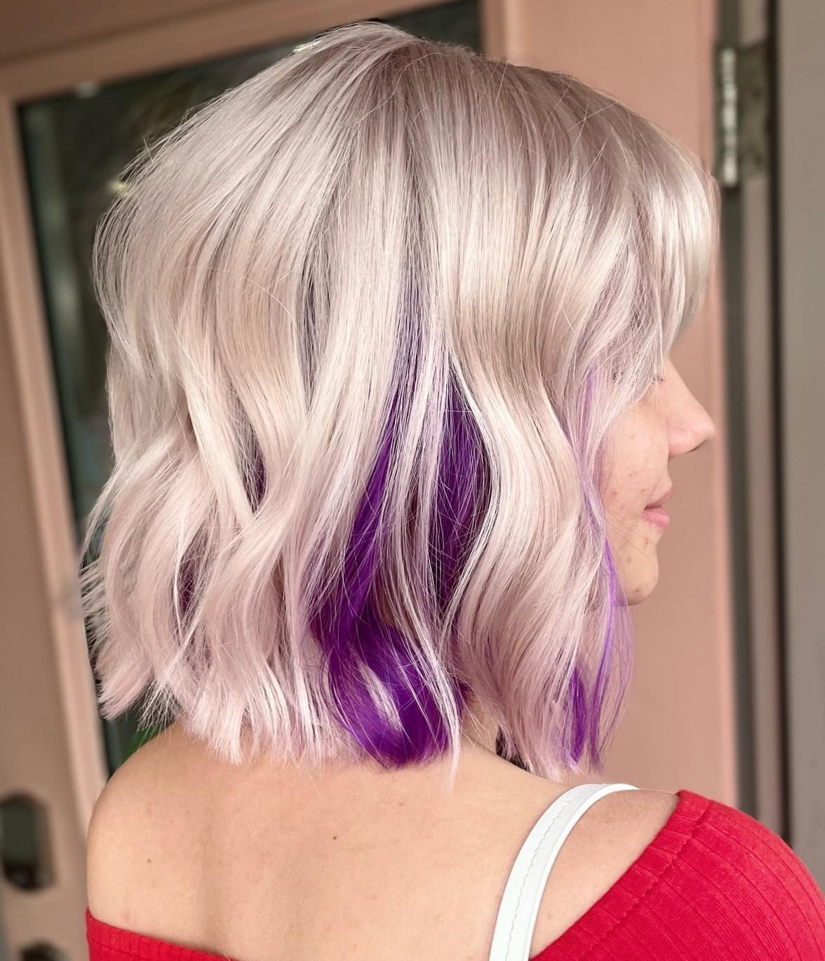 Platinum Blonde Bob With Purple Peekaboo — Classy Peekaboo Hair Color