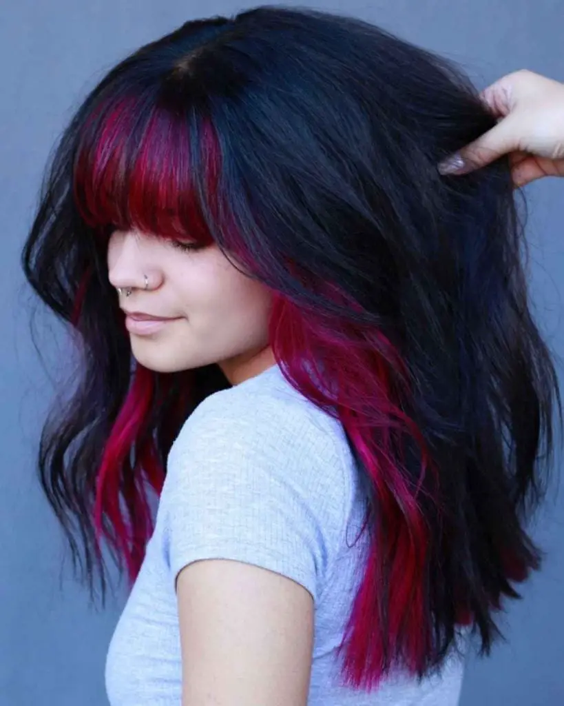 Black Mid-Back Layers With Pink Peekaboo — Classy Peekaboo Hair Color