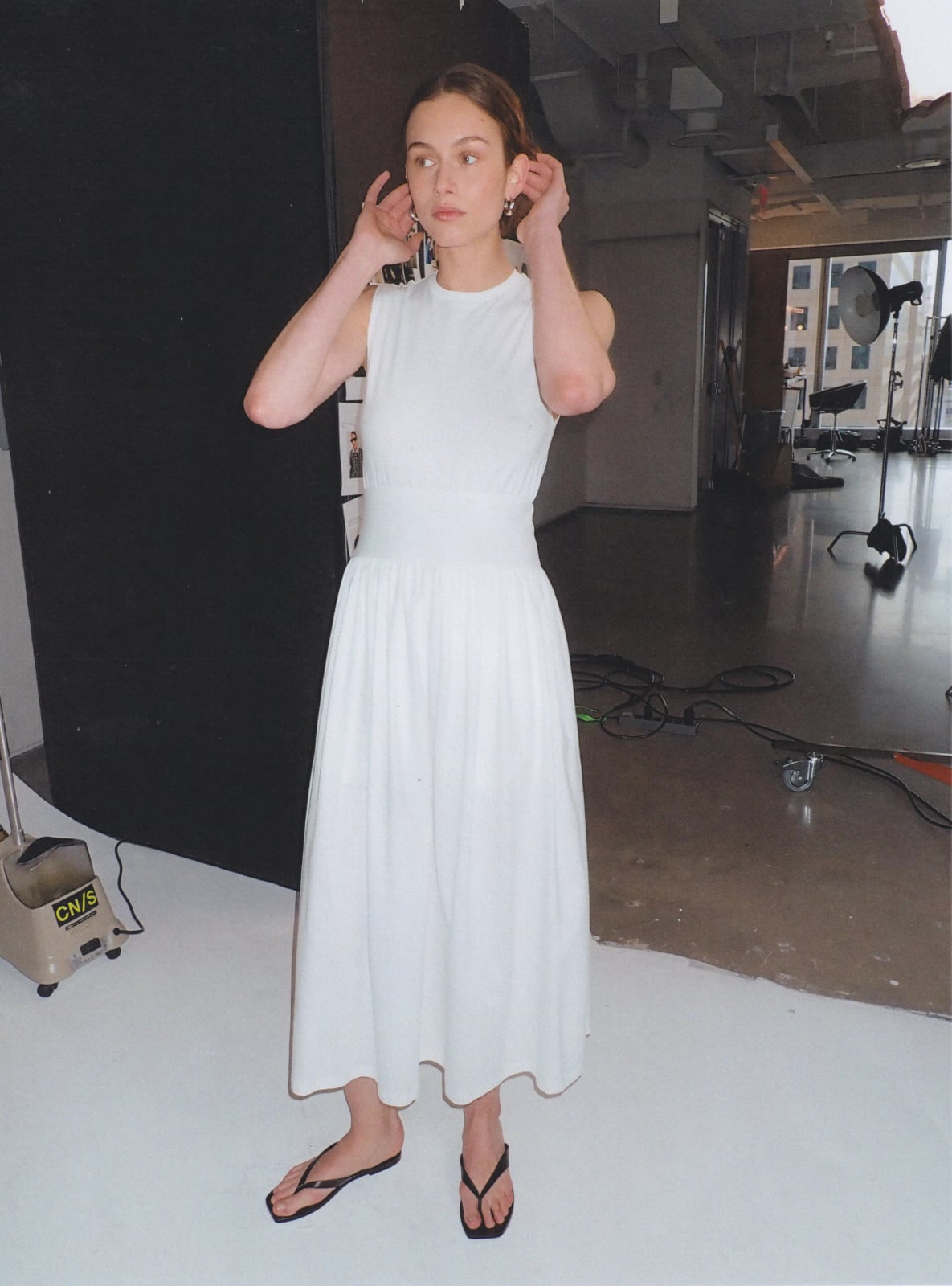 White Knit Bodice Crepe Skirt Dress White Knit Bodice Crepe Skirt Dress — Classy Photoshoot Dress