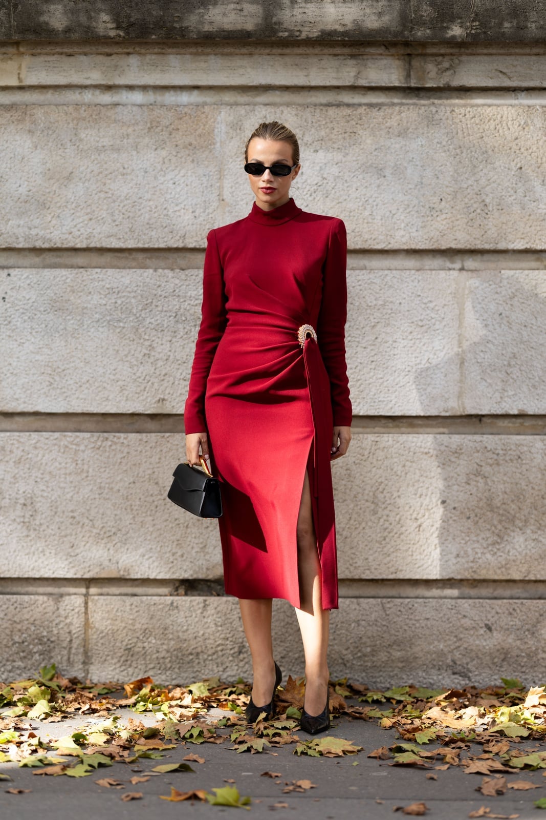 Striking Red Fitted Midi Dress with High Slit Striking Red Fitted Midi Dress with High Slit — Classy Photoshoot Dress
