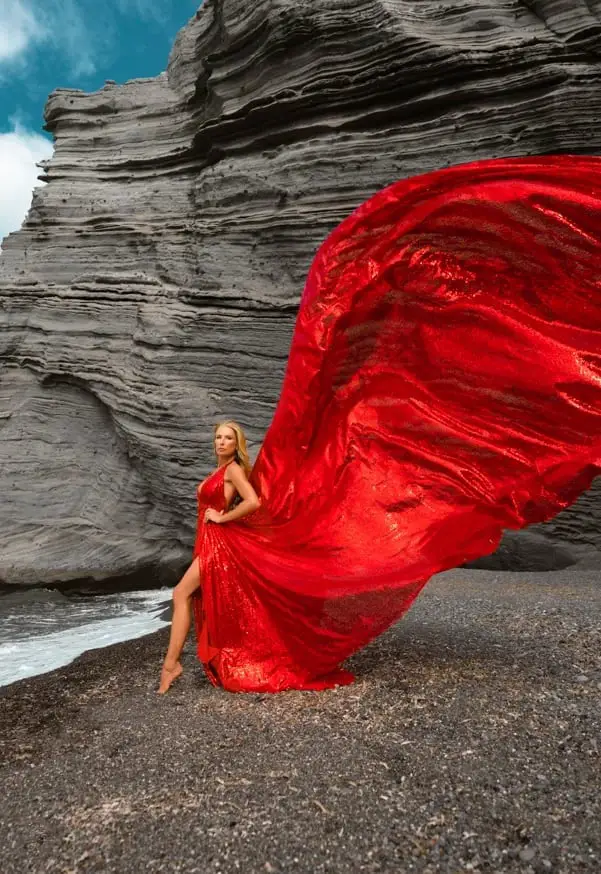 Dramatic Red Sequined Gown with Flowing Skirt Dramatic Red Sequined Gown with Flowing Skirt — Classy Photoshoot Dress