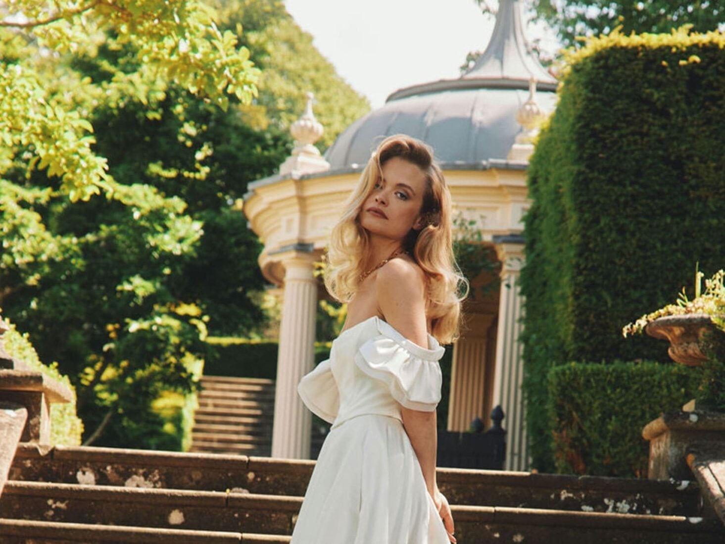 White Off-the-Shoulder Cotton Dress White Off-the-Shoulder Cotton Dress — Classy Photoshoot Dress