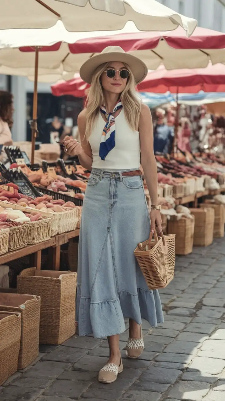 Pink Halter Top with Blue Wide-Leg Cargo Jeans Pink Halter Top with Blue Wide-Leg Cargo Jeans — Classy Picnic Outfit