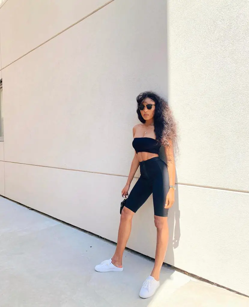 Black Tube Top And Biker Shorts Set — Classy Pilates Outfits